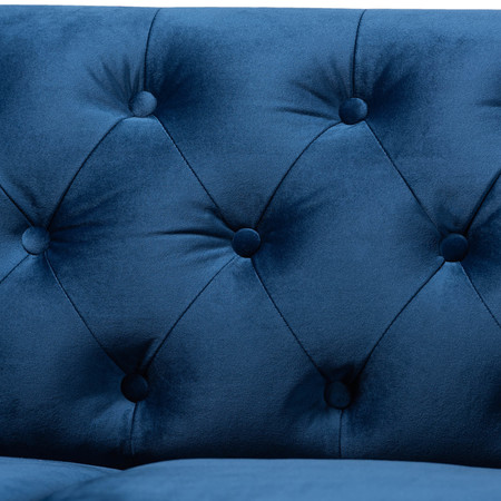 Baxton Studio Emma Navy Blue Velvet Upholstered and Button Tufted Chesterfield Sofa 163-10309